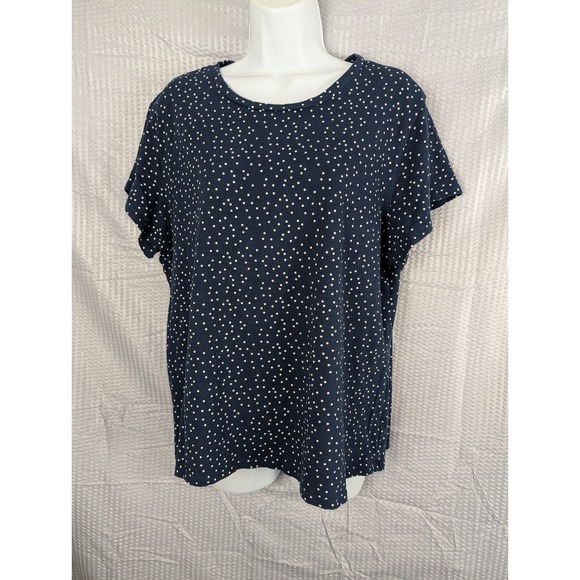 Lauren Conrad Tops - Lauren Conrad XXL Navy Blue Polka Dot Short Sleeve Tee Womens Casual Top